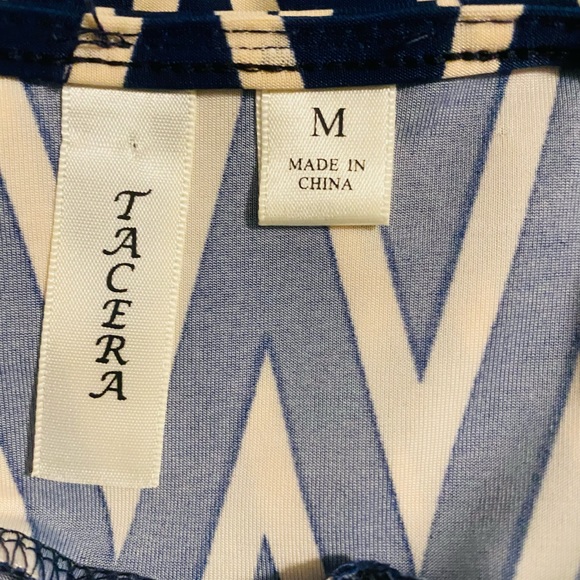 Women’s Tacera Navy/Off White Zig Zag Striped Dress with Belted Sinch Waist - Picture 5 of 6